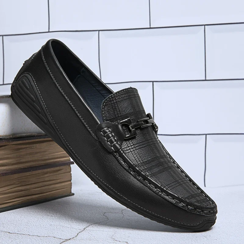 

Men Fahion Casual Shoes Genuine Leather Men Shoes slip on Flats Breathable Soft black Comfort Sneakers Casual Flats Men Loafers