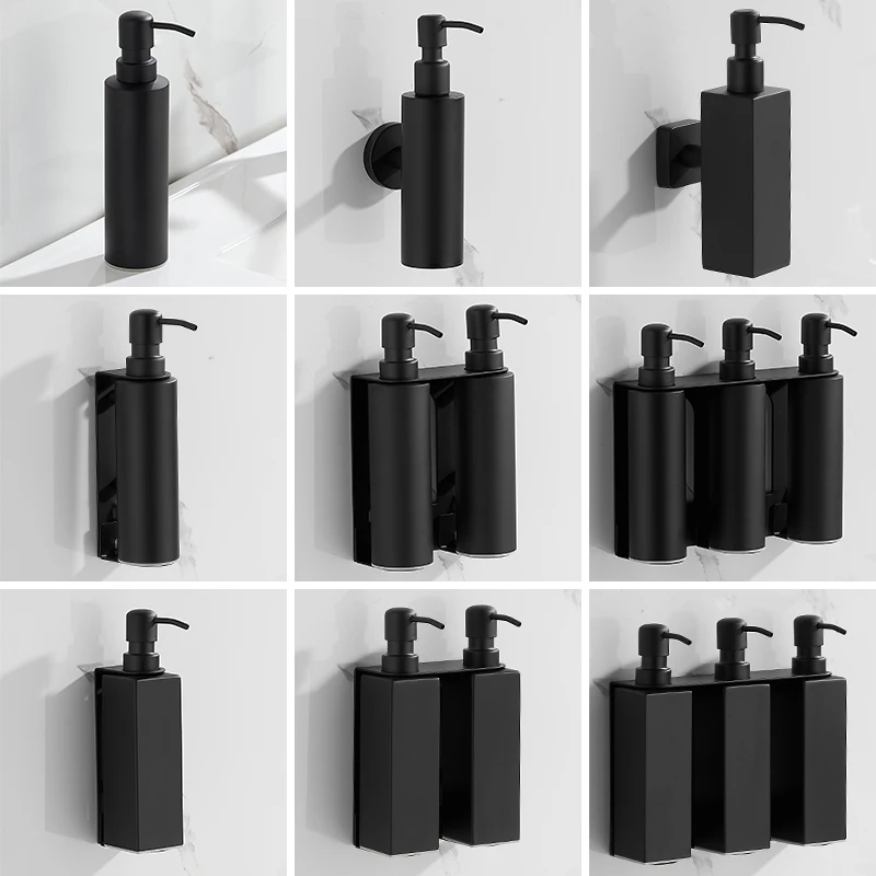 

304 Stainless Steel Soap Dispenser Black Non Perforated Shower Gel Shampoo Bottle Hotel Wall Hanging Press Hand Sanitizer