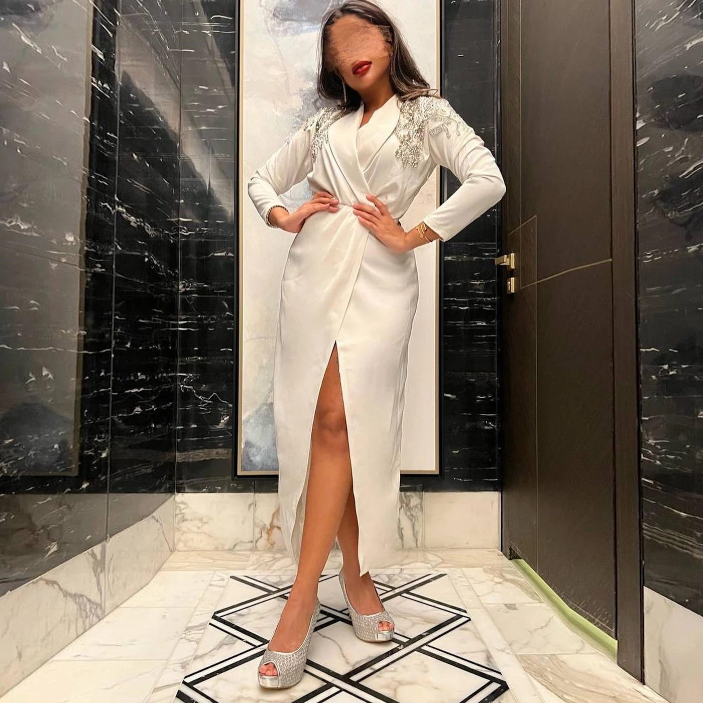 Женское вечернее платье с юбкой годе, V-образным вырезом