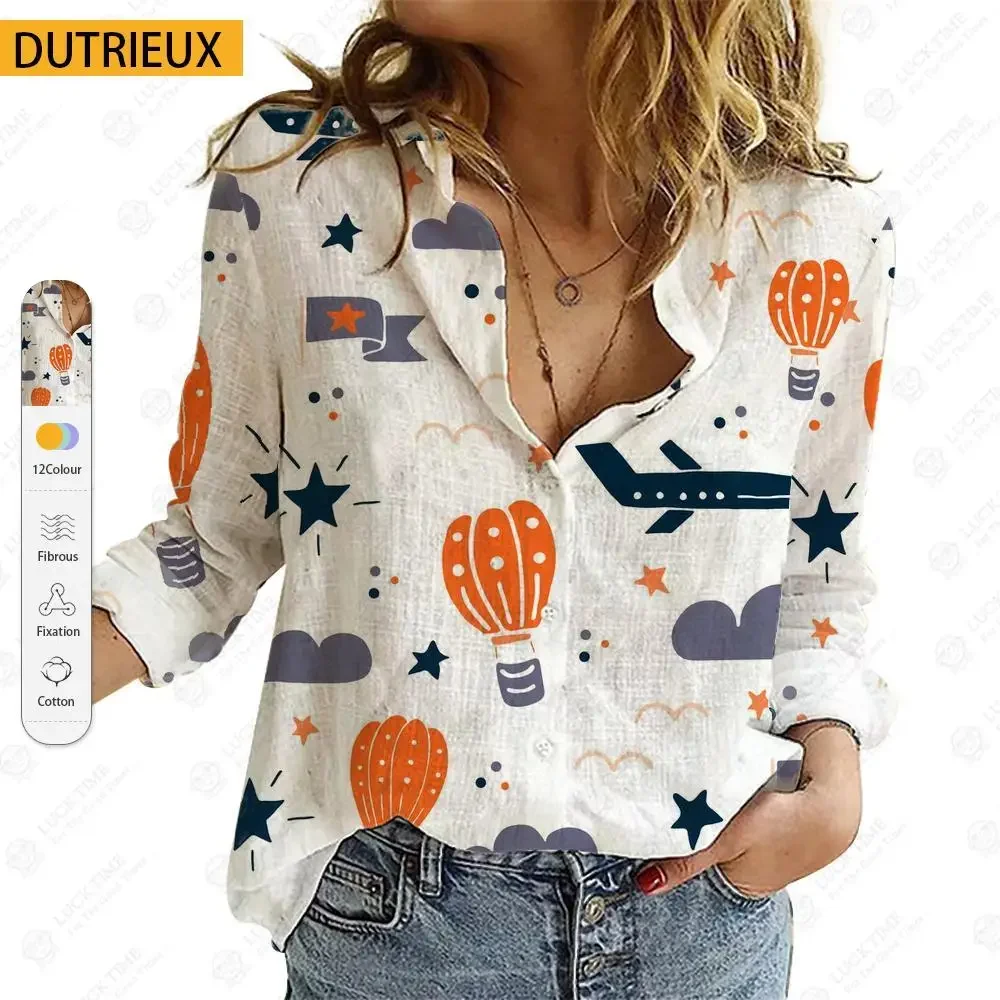 

Women Shirt All Season Fashion Printed Long-Sleeved Big Size Female Shirts Open Stitch Prairie Chic Loose Fit Slight Strech 3D