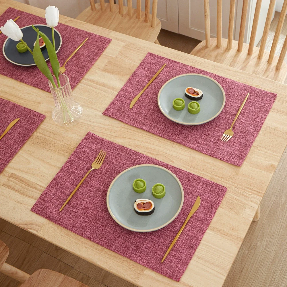 Set of 4 Dual-Layered Faux Linen Heat Resistant Placemats