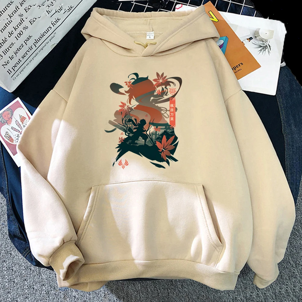 Kazuha Hoodie Genshin Impact Sweatshirt Game Cartoon Print Hoody Kaedehara Hoodies Women Long Sleeve Tops Girls Clothes | Женская одежда