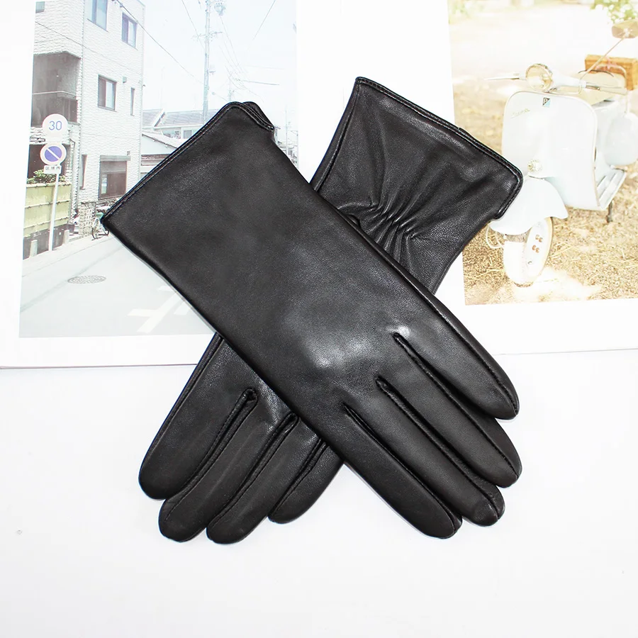 Women's Sheepskin Leather Gloves with Wool Lining - Fall/Winter Warmth for Motorcycle and Driving