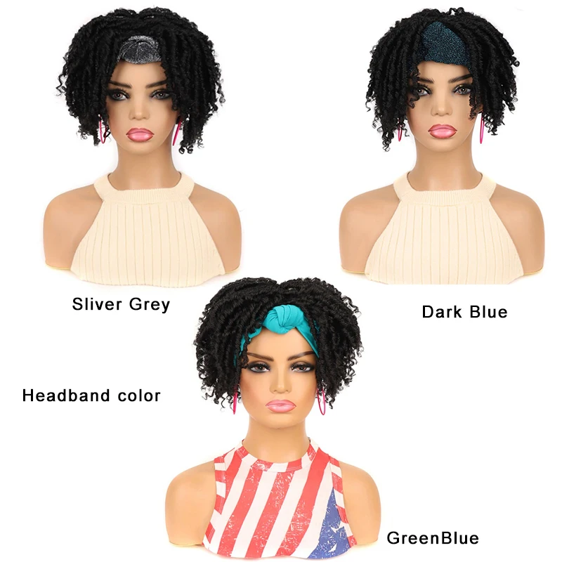 Faux Locs Headband Wig Short Dreadlock Wigs Goddess Hand Braided Twist Synthetic Wigs for Black Women Curly Dreadlock Locs Wig