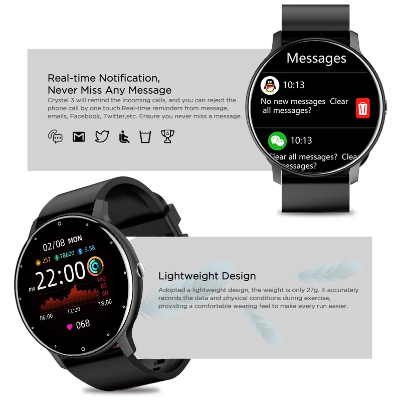 Men watches  Women's watchesFull Touch Screen Sport Fitness Watch IP67 Waterproof Bluetooth For Android ios smartwatch Men+box