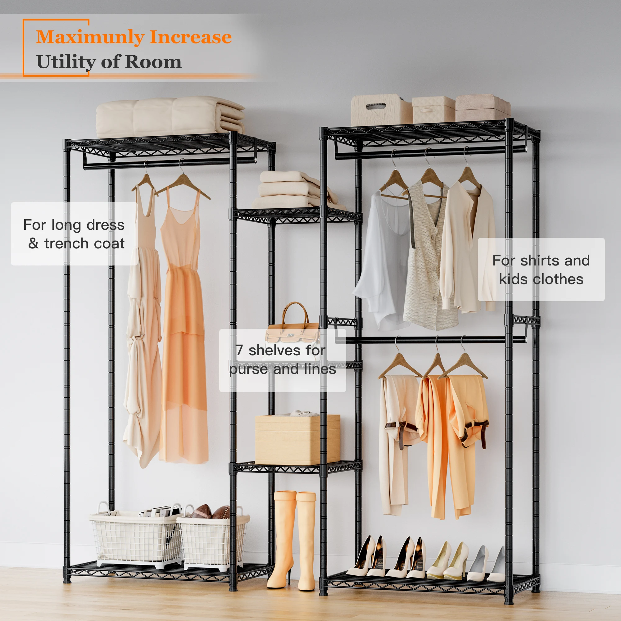 Raybee Freestanding Closet Rack Heavy Duty Wire Garment Rack In