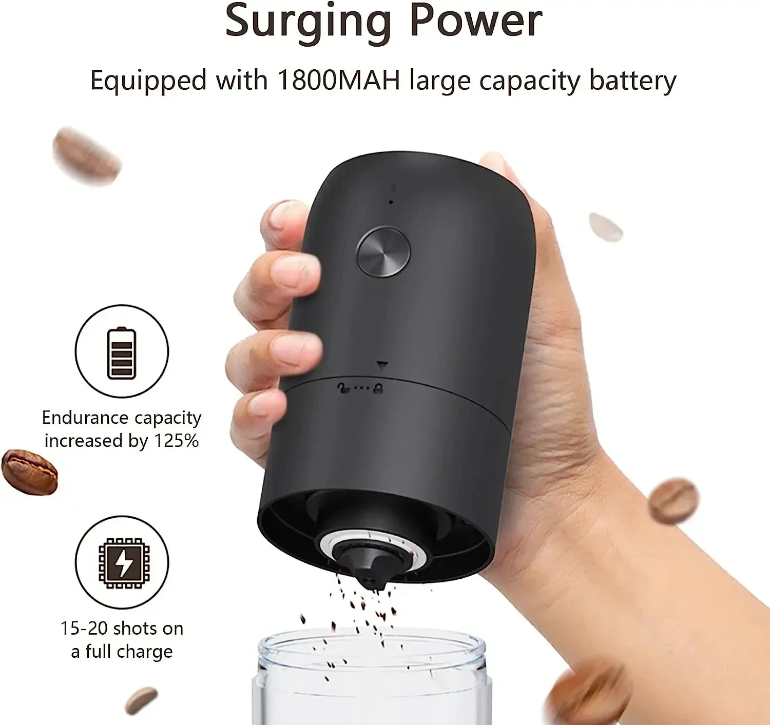 New Electric Coffee Grinder USB Type-C Charging Portable Nuts Grains Pepper Coffee Bean Grinder Home Travel Black grinder 3