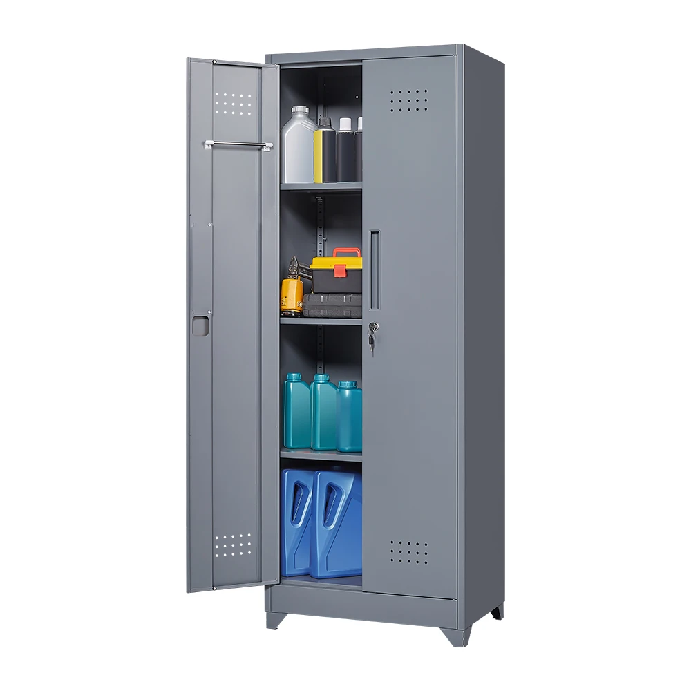 Metal Cleaning Tool Cabinet with Locking Door Tall Broom Tool Organizer and Storage Cabinets for Kitchen Pantry Office Shop 4