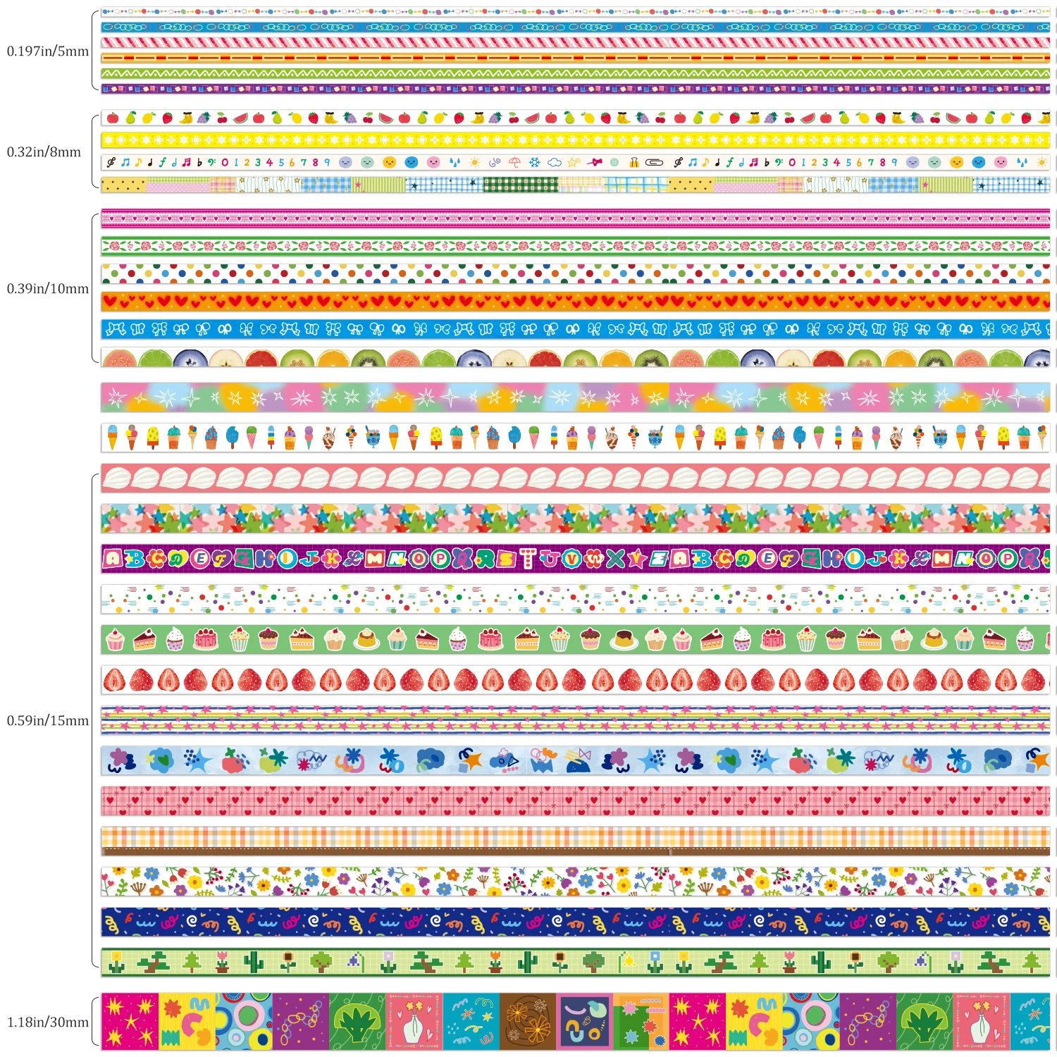 32 롤 와시 테이프 세트, DIY 스크랩북킹을 위한 귀여운 그래피티 페인팅 장식 테이프, 여성 소녀들을 위한 재활용 저널 용품