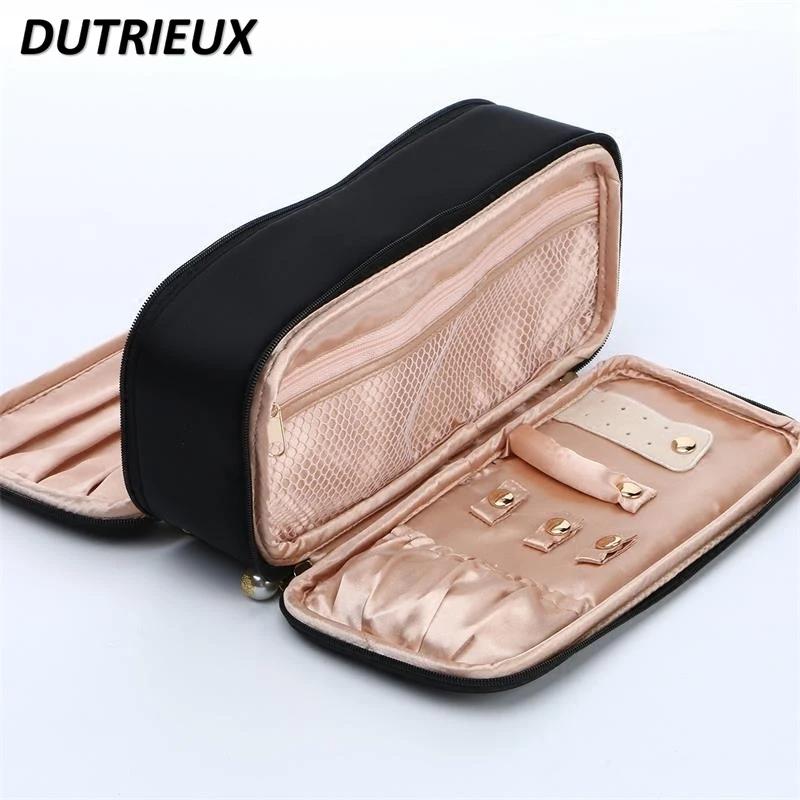 Lace Portable Women's Makeup Bag Double-Layer Cosmetic Bags Large Capacity Storage Travel Jewelry Bag Multi-Purpose Cases