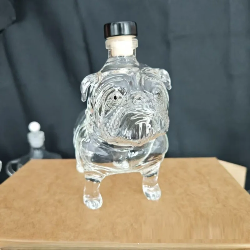 Carafe à Whisky Humoristique - Bouledogue Français En Verre Transparent Avec Geste - 18x13x13 Cm - Idéal Cadeau