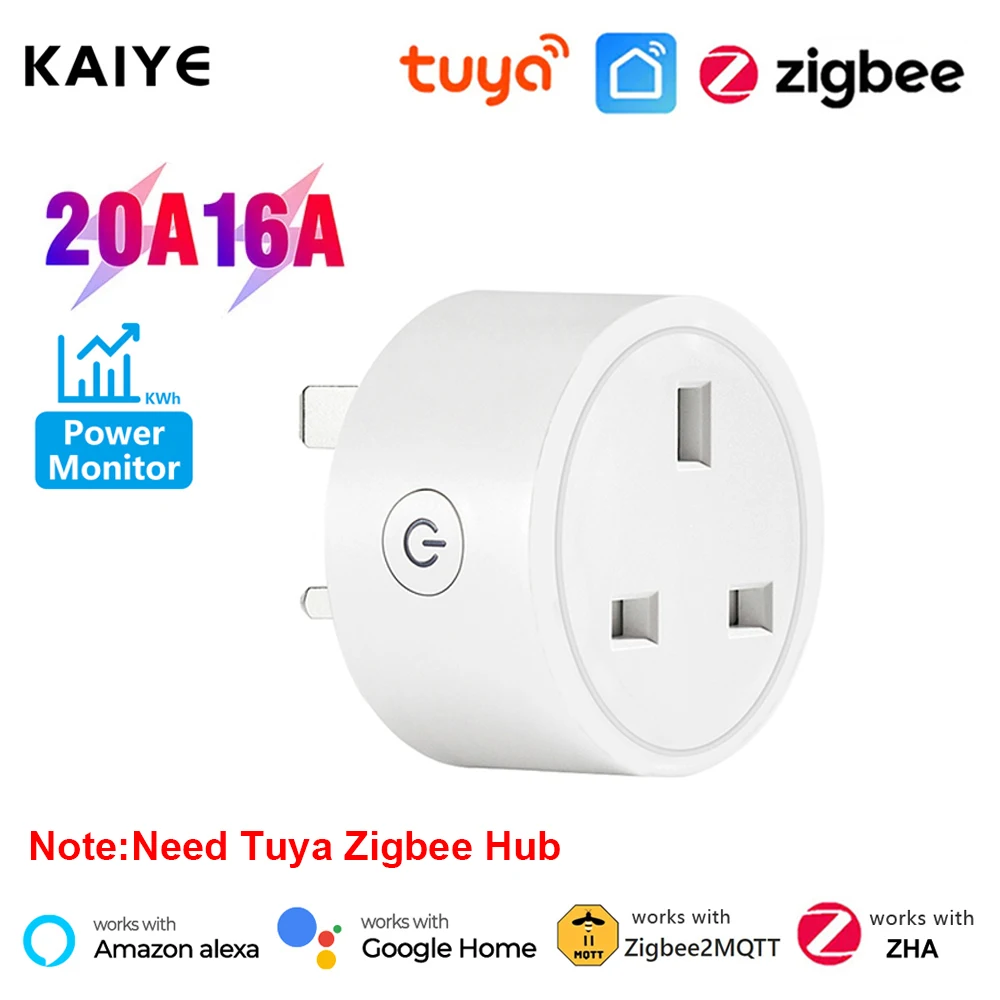 Zigbee smart socket Tuya smart UK plug 16A 20A home power outlet energy monitor timing adapter voice control Google Home Alexa smart plug