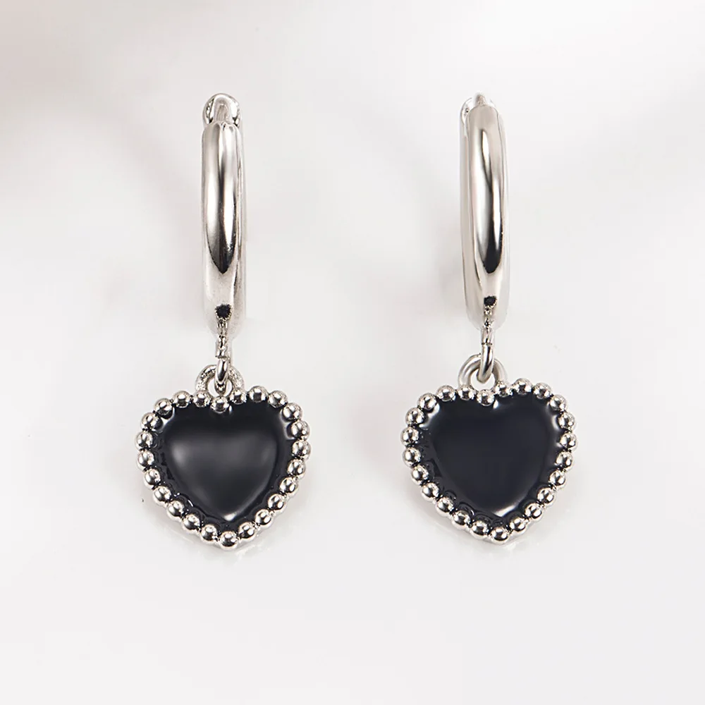 Luxury 925 Sterling Silver Black Heart Earrings For Women