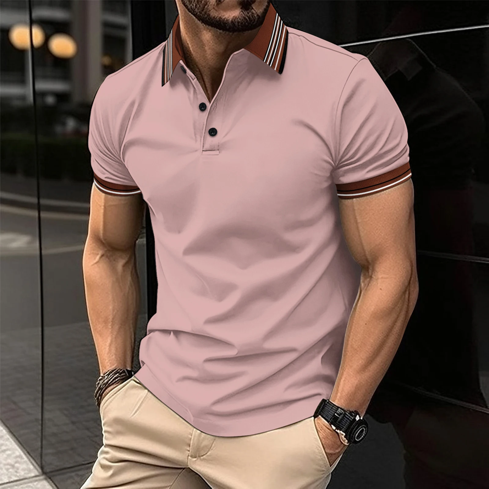 New summer men\'s printed polo collar short sleeve golf casual High quality business office polo shirt large men T
