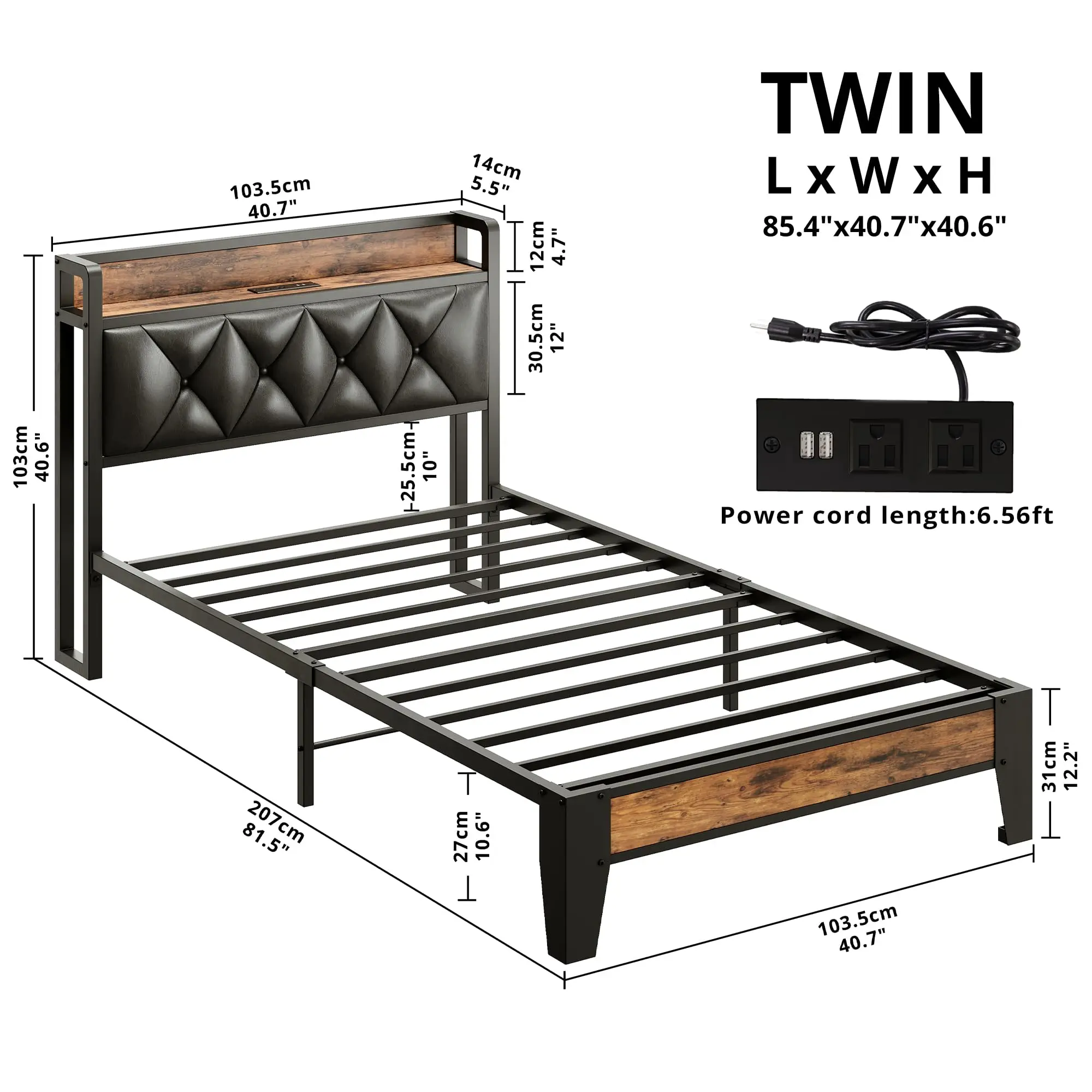 Modern Storage Bed Frame with Outlets 6