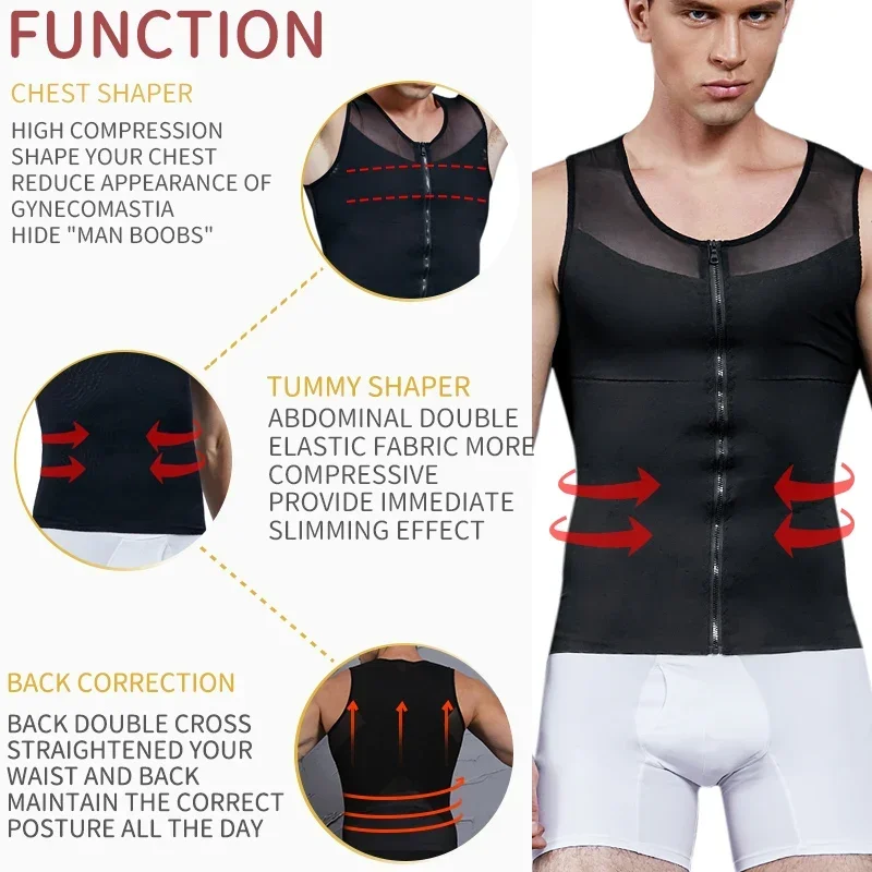 Description Picture 6 of itemMens Body Shaper Abdomen Slimming Shapewear Belly Shaping Corset Top Gynecomastia Compression Shirts WIth Zipper Waist Trainer
