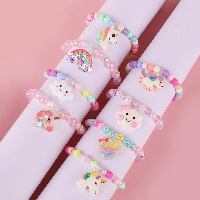 8 Stück Einhorn-Party-Geschenk, bunte Perlen, Armbänder für Kinder, Mädchen, Einhorn-Thema, Geburtstagsparty, Gastgeschenke, Goodie Pinata-Füller für Gäste – Detail 1