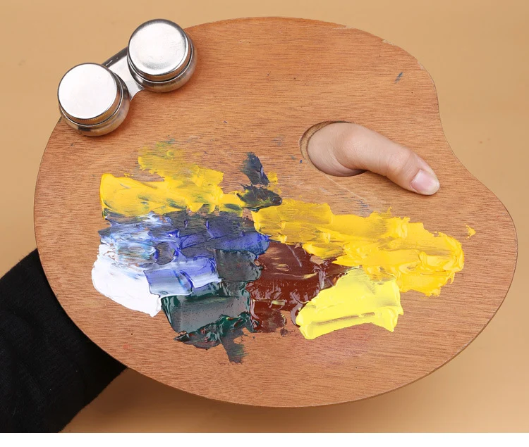 1-teilige Holzpalette, ovale und quadratische Massivholzplatten, geeignet für Ölgemälde, Gouache, Acryl und andere Pigmente – Detail 2