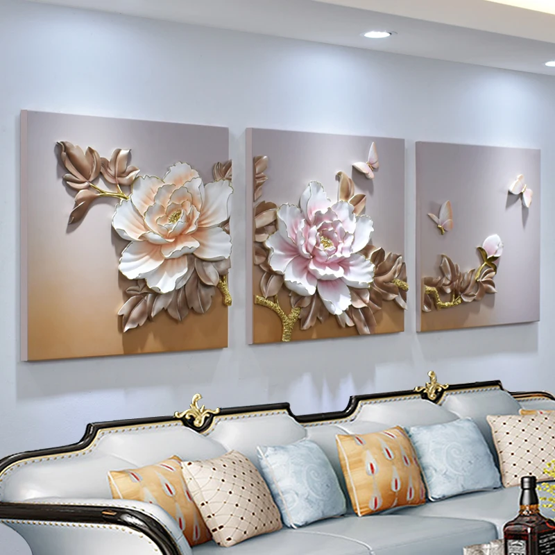 

Chinese 3D Resin Peony Embossed Painting Wall Hanging Crafts Home Livingroom Wall Mural Decoratin Hotel Club Store Wall Sticker