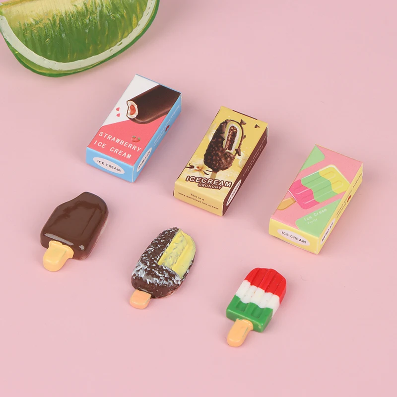 1-5pcs 1:12 Dollhouse Miniature Chocolate Ice Cream Popsicle Mini Ice Pop Food Modle for Pretend Play Kitchen Decor Toys