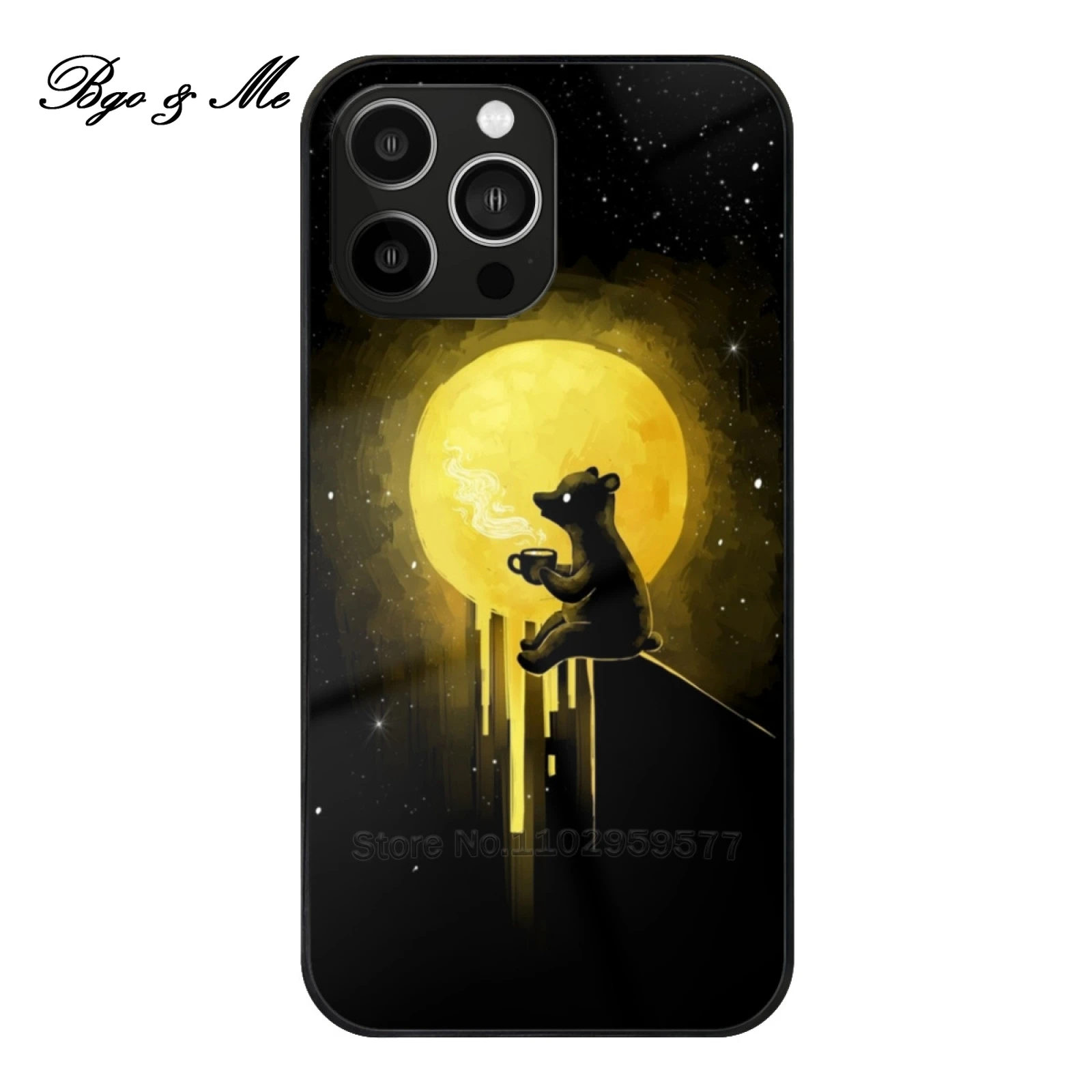 

Honeymoon Luxury Tempered Glass Case For Iphone 15 14 13 12 Pro Max Soft Cover Cute Little Bear Tea Night