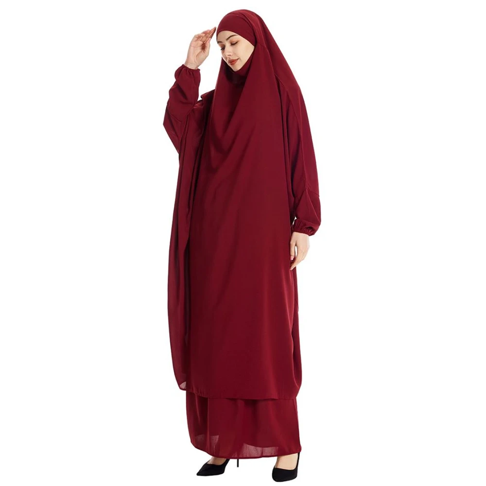 

Women Abaya Ramadan 2 Piece Skirt Suits Kaftan Prayer Garment Dress Khimar Hijab Robe Islam Abayat Muslim Sets Islamic Clothing