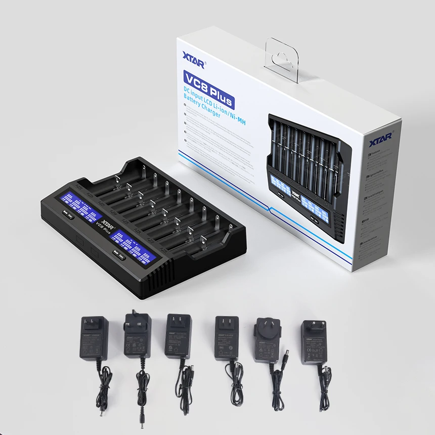 Fast Charger XTAR VC8 Plus 18650 21700 Battery Charger 12V DC Input 3A Intelligent LCD Display