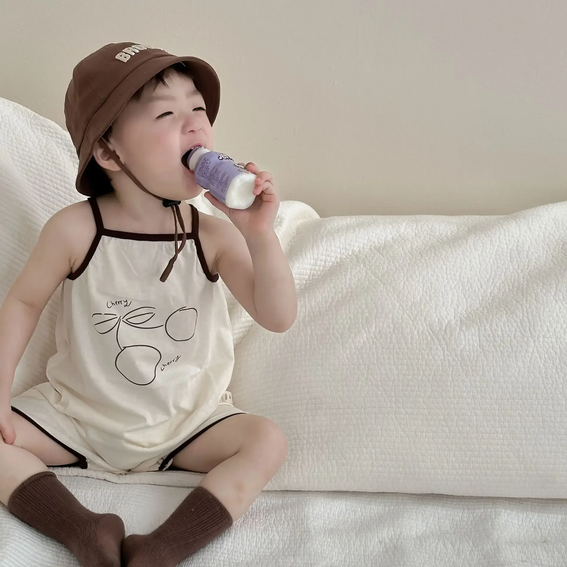 New Summer Clothes for Boys Children's Romper Suits Korean Style Baby Vest Bottom Covering Clothes Cotton Material