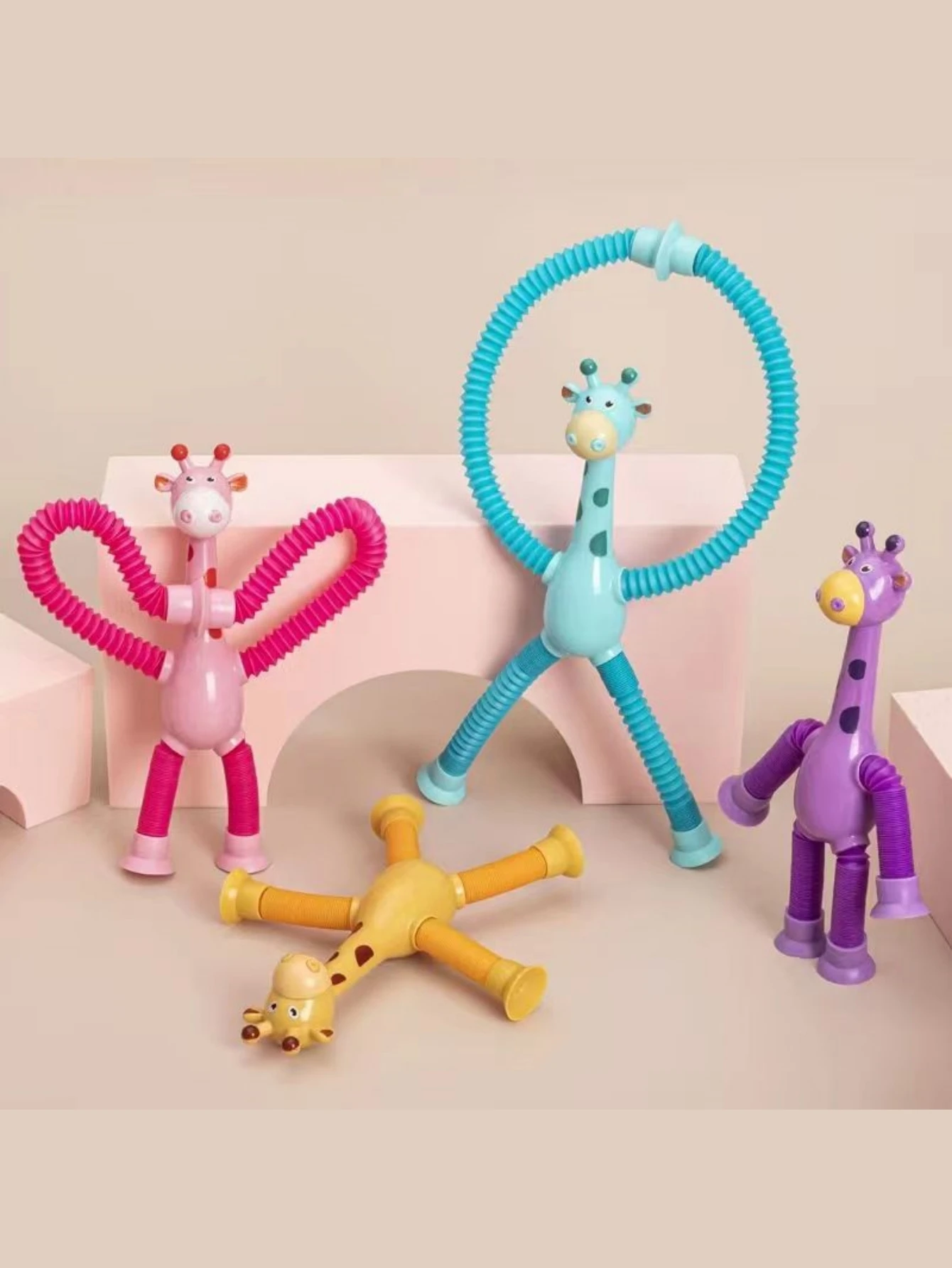 Suction cup giraffe telescopic and ever-changing luminous toy children's cartoon creative educational toy stretch telescopic suction cup toy