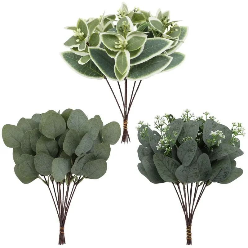 Simulated green plant, eucalyptus leaf, fake leaf, eucalyptus money leaf, single branch wedding decoration fake plant