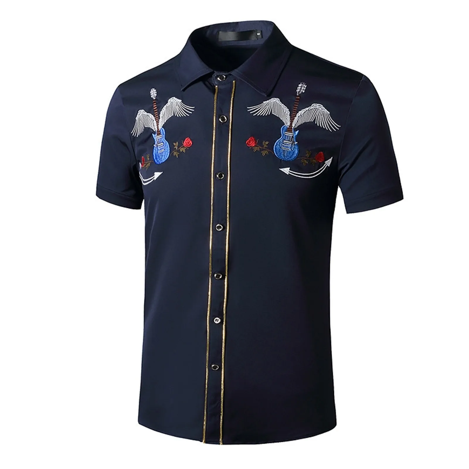 Men Western Embroidered Cowboy Long Sleeve Shirt
