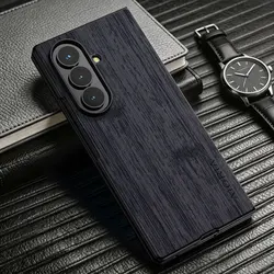 Premium Wood Grain PU Leather Phone Case - Elegant Cover for Galaxy Z Fold 8 (Black)