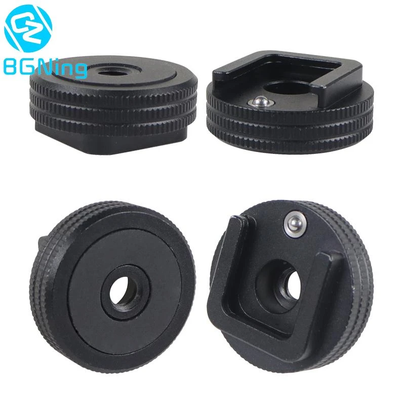 2-Pack Cold Shoe Mount Adapters With 1/4" Thread - Aluminum Bracket For Camera Cage, Flash, Mic, LED Lights