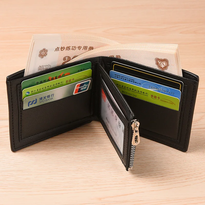 2025 Men's Short Style New Multi Card Wallet Personalized Youth Fashion Trend Three fold Soft Leather Wallet