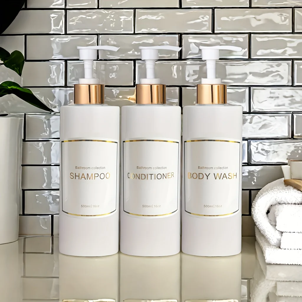 Countertop Soap Dispenser Set Shower Soap Bottles Pump Labels Easy to Refill Body Wash Dispensers 3Pcs soap dispenser