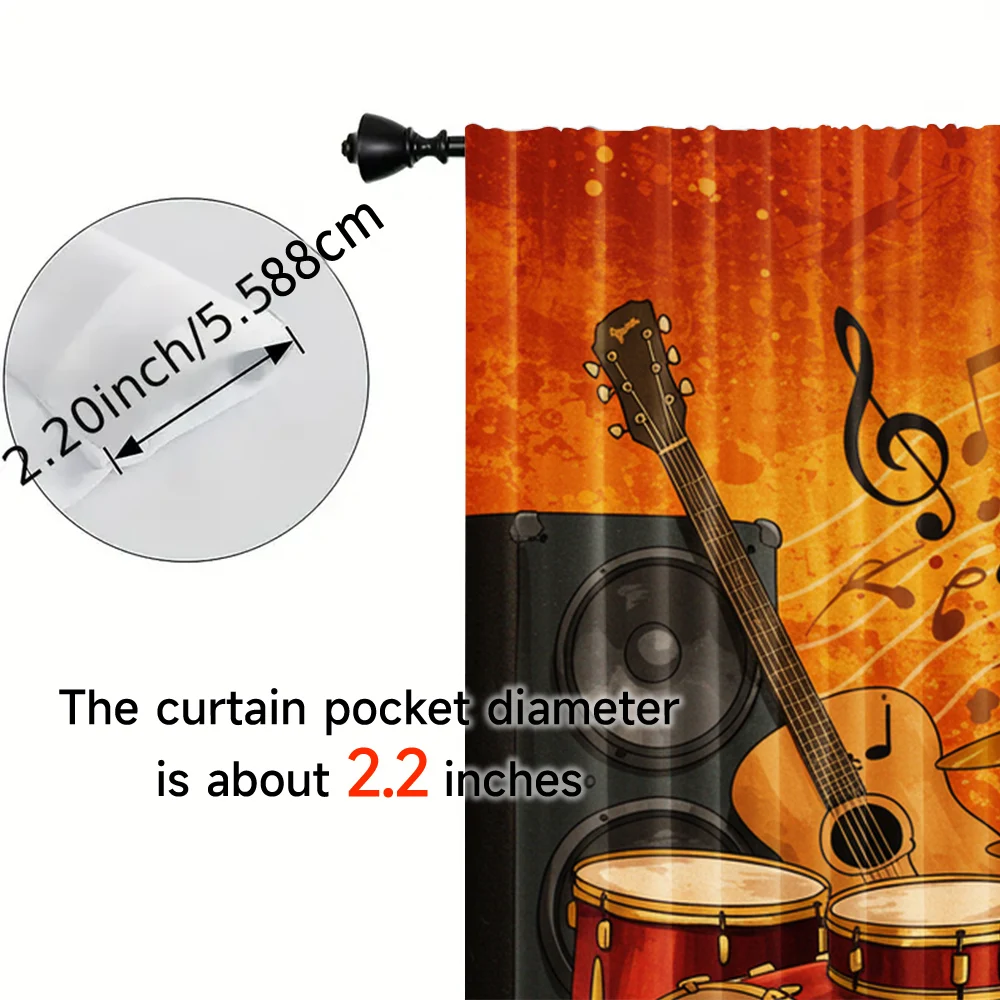 2pcs, spring summer Curtains Music theme, guitar, mic, record Light Filtering Sheer Curtains Versatile Polyester Fabric Room 5