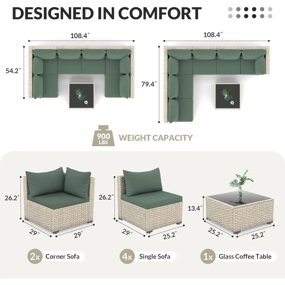 Patio Furniture Set Outdoor Modular Sectional Sofa Set 7 Piece Wicker Rattan Conversation Patio Couch for Porch Garden