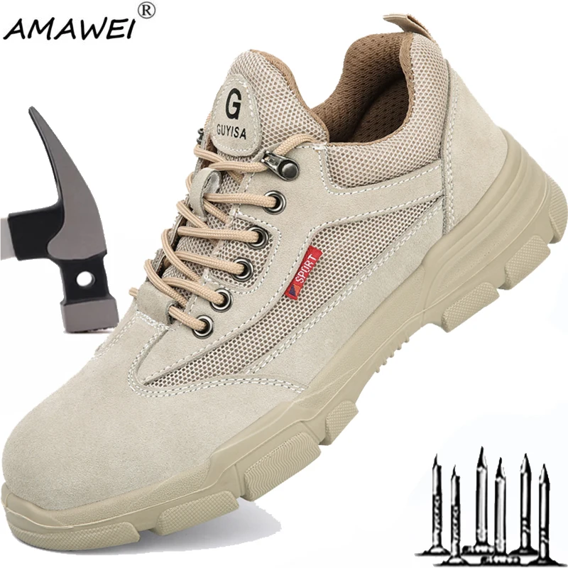 

AMAWEI Work Boots Indestructible Safety Shoes Men Steel Toe Puncture-Proof Sneakers Male Footwear Security Breathable Boots Size