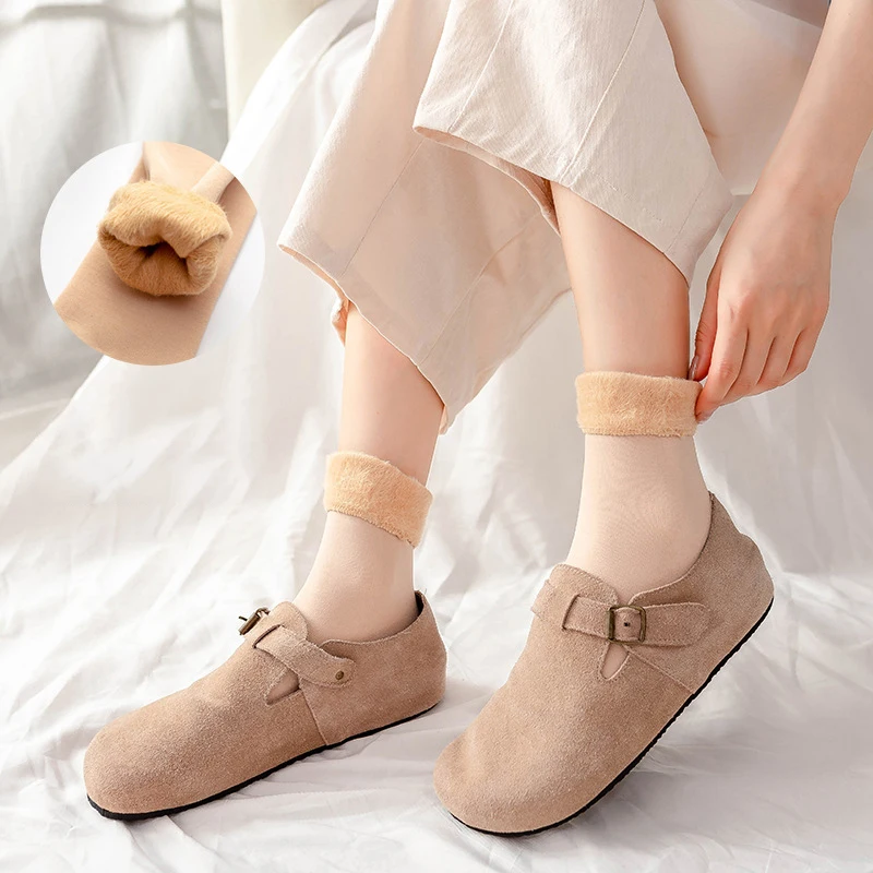 1/5/10 Pairs Männer Frauen Winter Verdicken Warme Kurze Socken Thermische Kaschmir Wolle Socken Nylon Schnee Samt Stiefel hause Boden – Detail 2