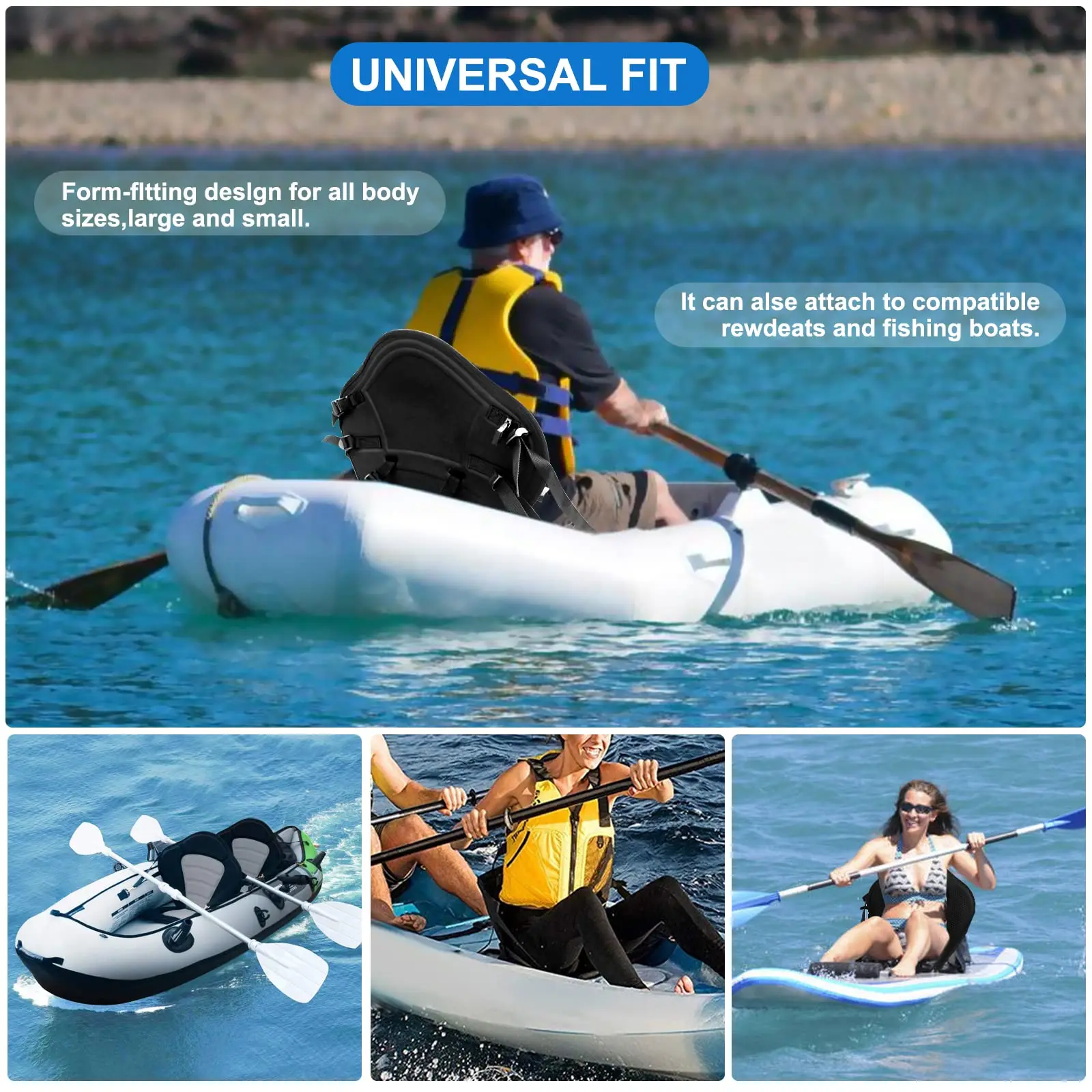 Premium Kayak Seat Cushion with Adjustable Back Support, Foam Padding and  Stainless Steel Hooks - Includes Storage Bag - for Sit on Top Kayaks,  Canoes