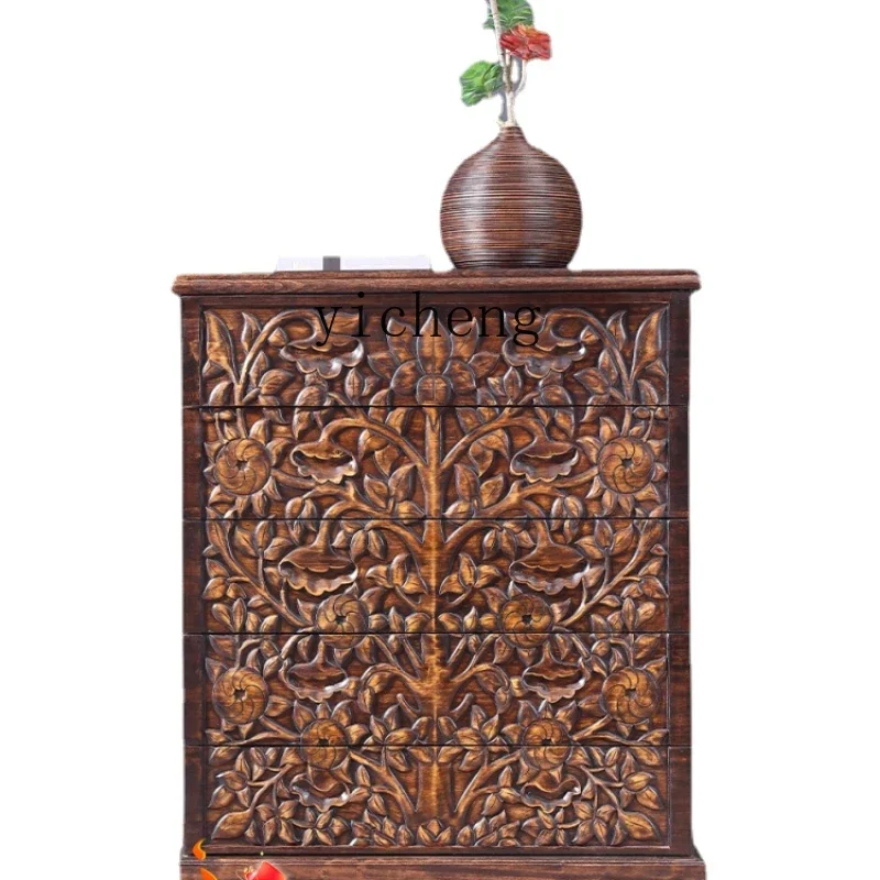

Xl Solid Wood Carved Chest of Drawers Storage Cabinet Southeast Asia Living Room Locker