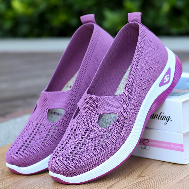 Women's New Summer Shoes Mesh Breathable Sneakers Light Slip on Flat Platform Casual Shoes Ladies Anti-slip Walking Woven Shoes 5