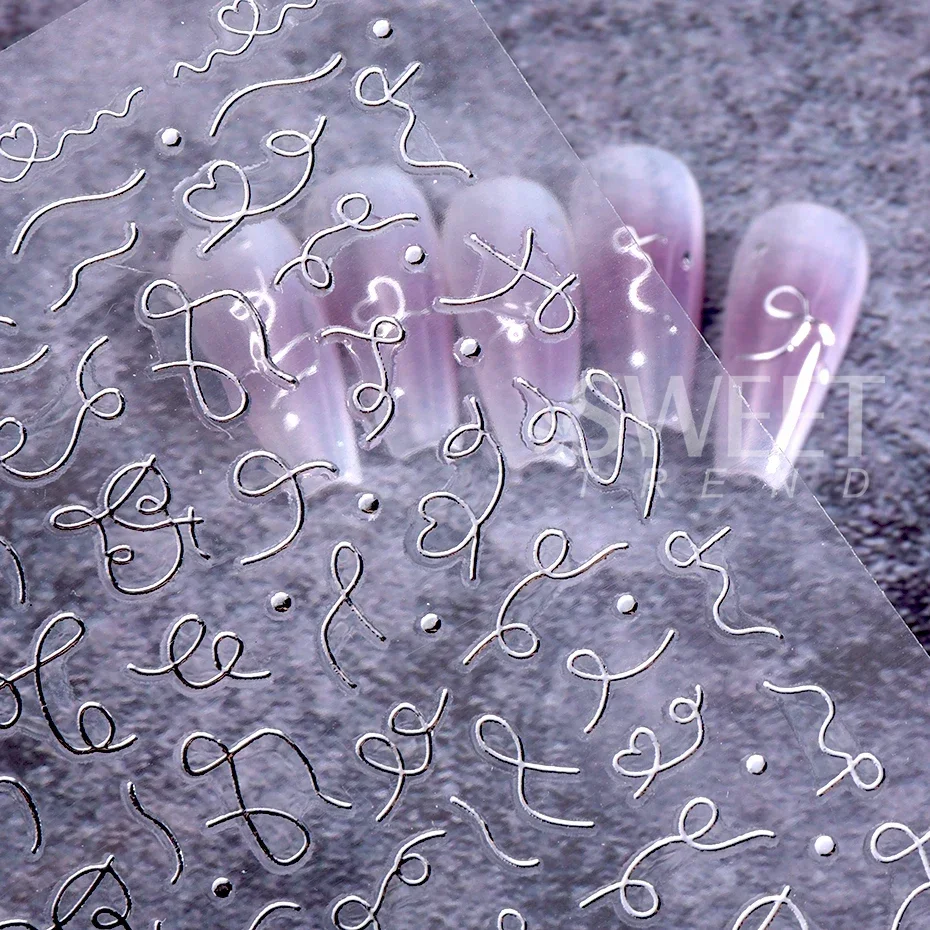 3D Bronzing Gold Silver Stripe Line Stickers for Nails Irregular line Heart Design Nail Art Decoration Decals Sliders Manicure