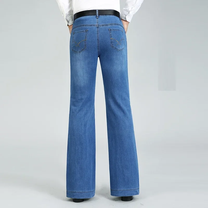 2024 Men's Four Seasons New Flared Jeans Mid-Waist Stretch Boot Cut Business Fashion Trend Casual Wide Leg Pants 2