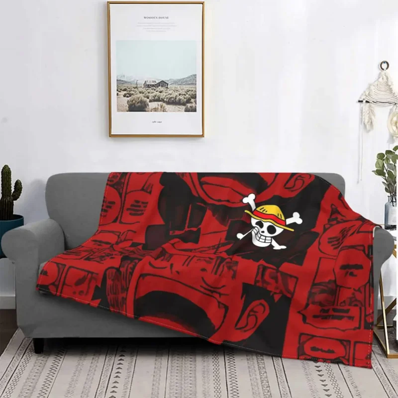 

One Piece Pirate Flag Blanket Cover Fuzzy Throw Blankets Summer Air Conditioning Decoration Soft Warm Bedspread