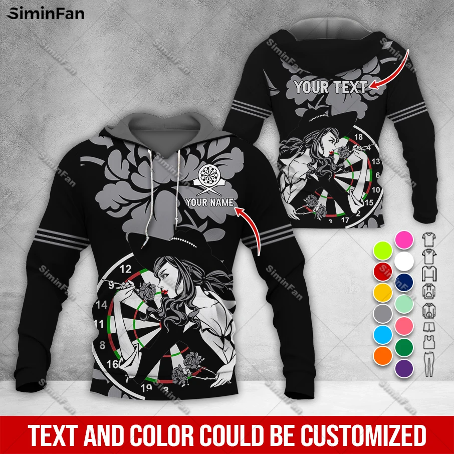

Custom Name Lady Rose Darts Pattern Mens Hoodie 3D Printed Male Pullover Coat Hooded Jacket Unisex Long Sleeve Shirt Female Top