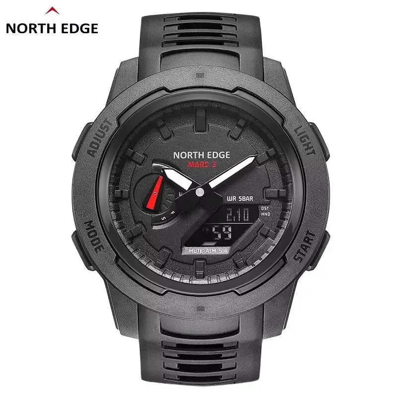 NORTH EDGE Mars3 Men's Military Style Digital Sports Watch – Waterproof Carbon Fiber Design with World Time Functionality