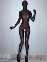 Separate Fingers Hooded Zentai Bodystocking Glossy Shiny Open Crotch Bodysuit Tights Sexy Transparent Leotard Conjoined Lingerie