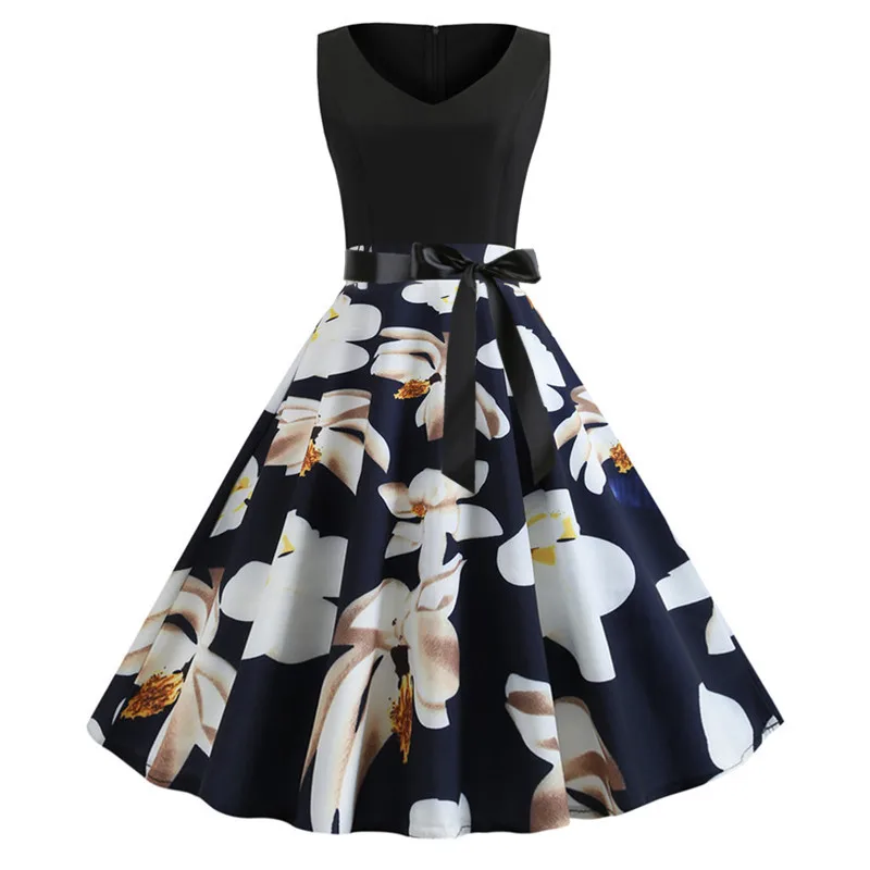 Bqxxdeo Floral Chiffon Midi Dress - Vintage A-Line Sundress, Knee Length, Summer Party & Office Wear