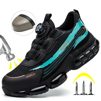 Scarpe da lavoro da uomo Scarpe da ginnastica da lavoro con fibbia rotante Scarpe protettive Scarpe antinfortunistiche con punta in acciaio antiforatura industriale
